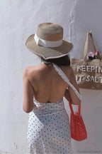 White Halter V-Neck Tiered Polka Dot Maxi Dress