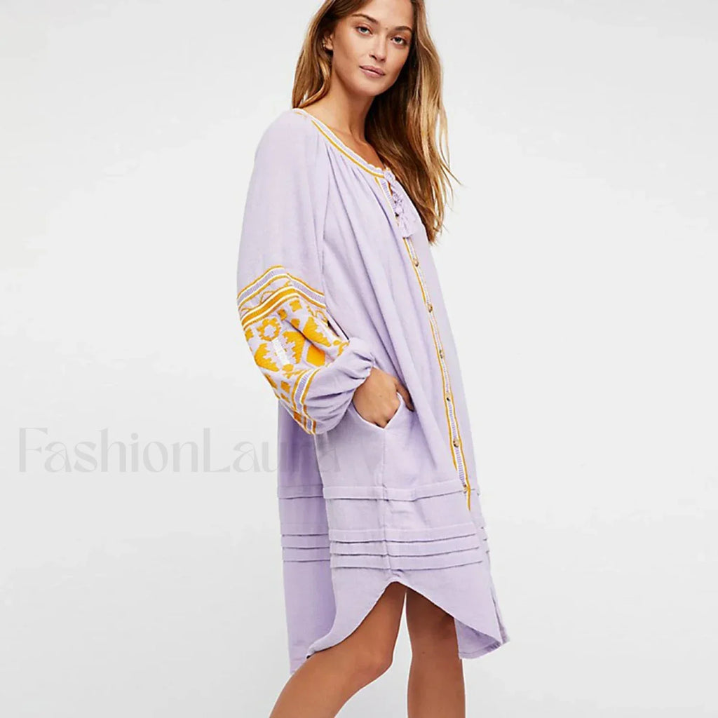 White Puff Sleeve Boho Dress
