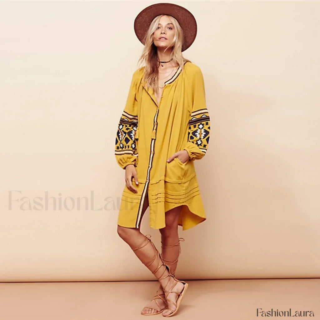 White Puff Sleeve Boho Dress