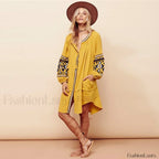 White Puff Sleeve Boho Dress