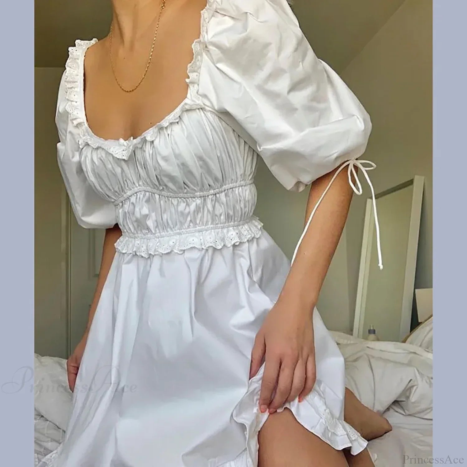 White Puff Sleeve Mini Dress