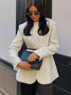 White Round Neck Single Breasted Coat