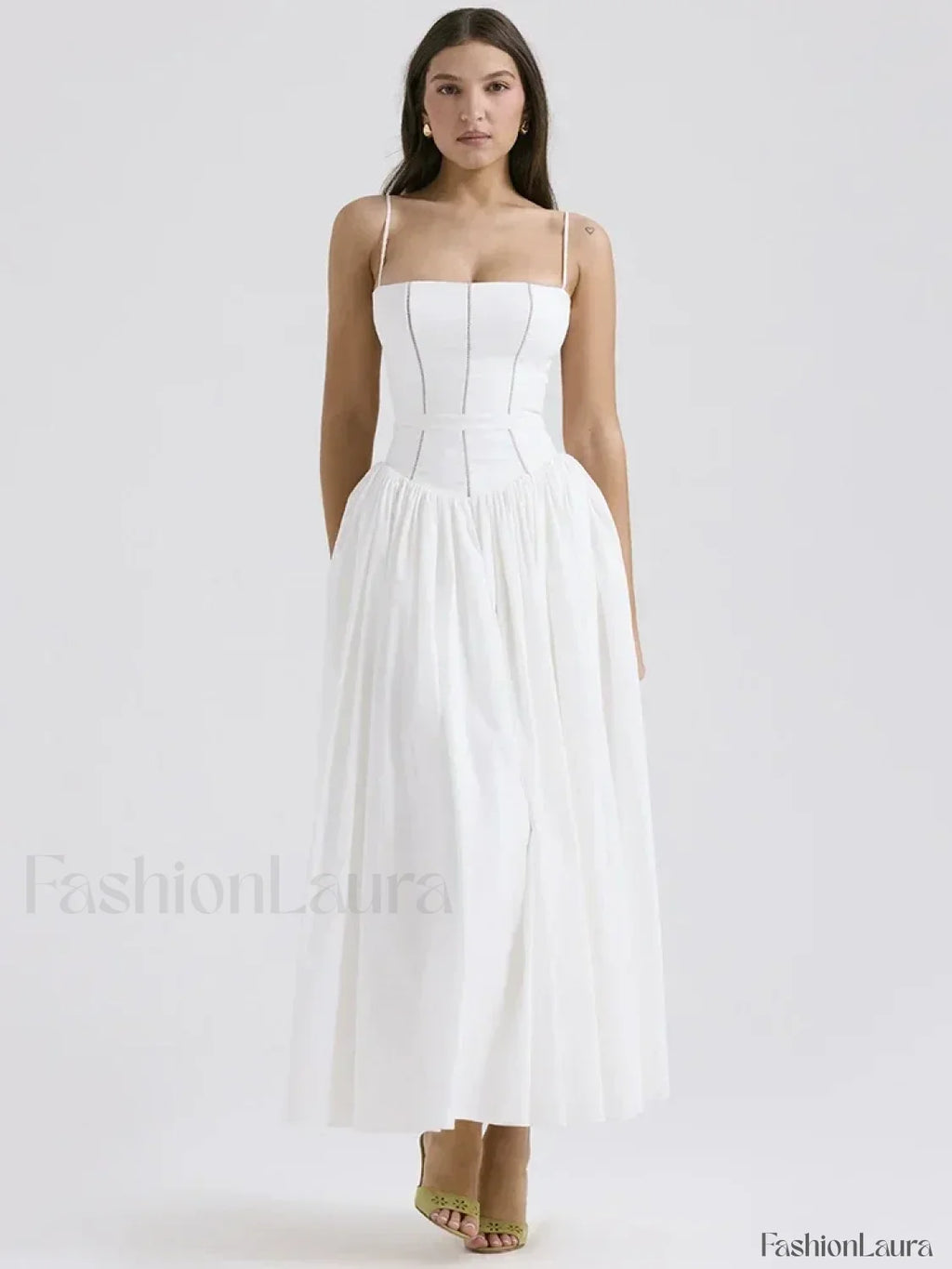 White Spaghetti-Strap Midi Dress