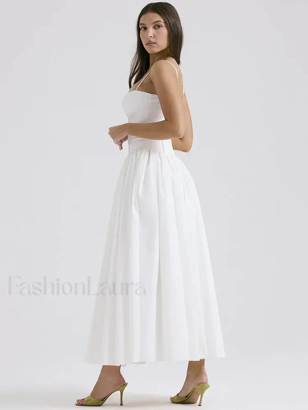 White Spaghetti-Strap Midi Dress