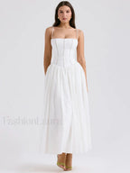 White Spaghetti-Strap Midi Dress