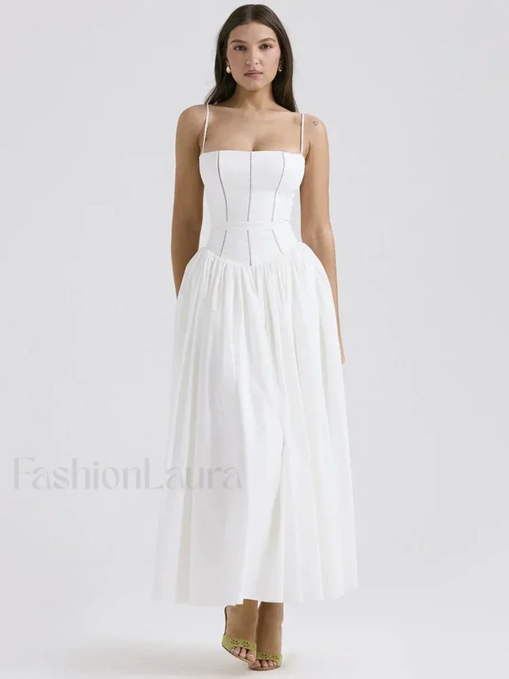 White Spaghetti Strap Midi Dress
