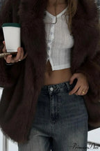White Tip-Dyed Faux Fox Fur Mid-Length Coat