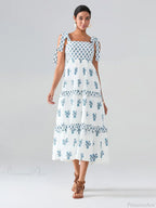 Wide Straps Flowy Floral Bohemian Beach Frill Trim Square Neck A-Line Dress