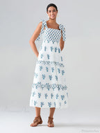 Wide Straps Flowy Floral Bohemian Beach Frill Trim Square Neck A-Line Dress