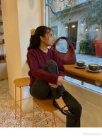 Wine Red Button Round Neck Cardigan