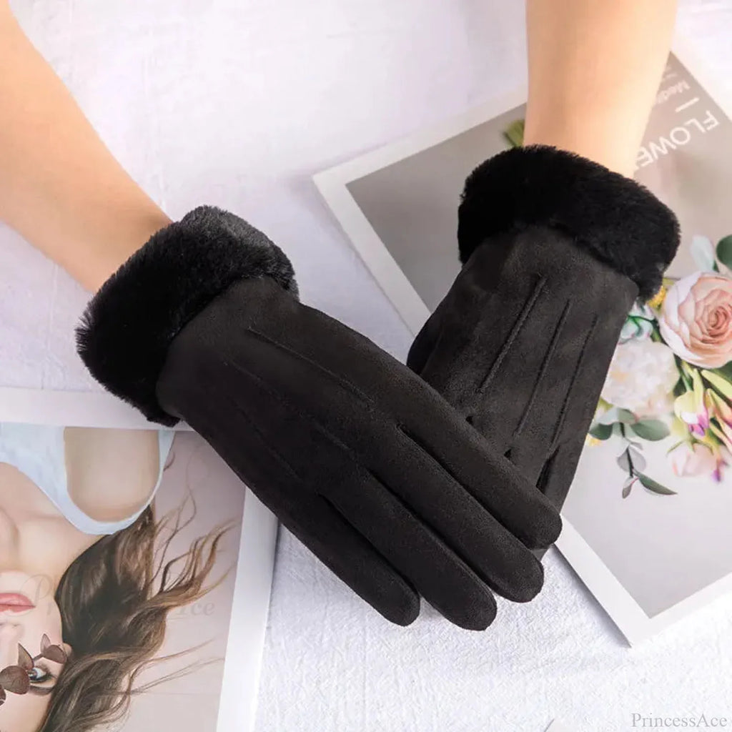 Winter Fur Full Finger Windproof Driving Outdoor Screen Women Glove