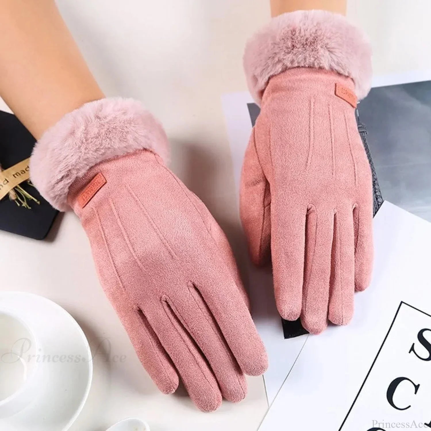 Winter Fur Full Finger Windproof Driving Outdoor Screen Women Glove