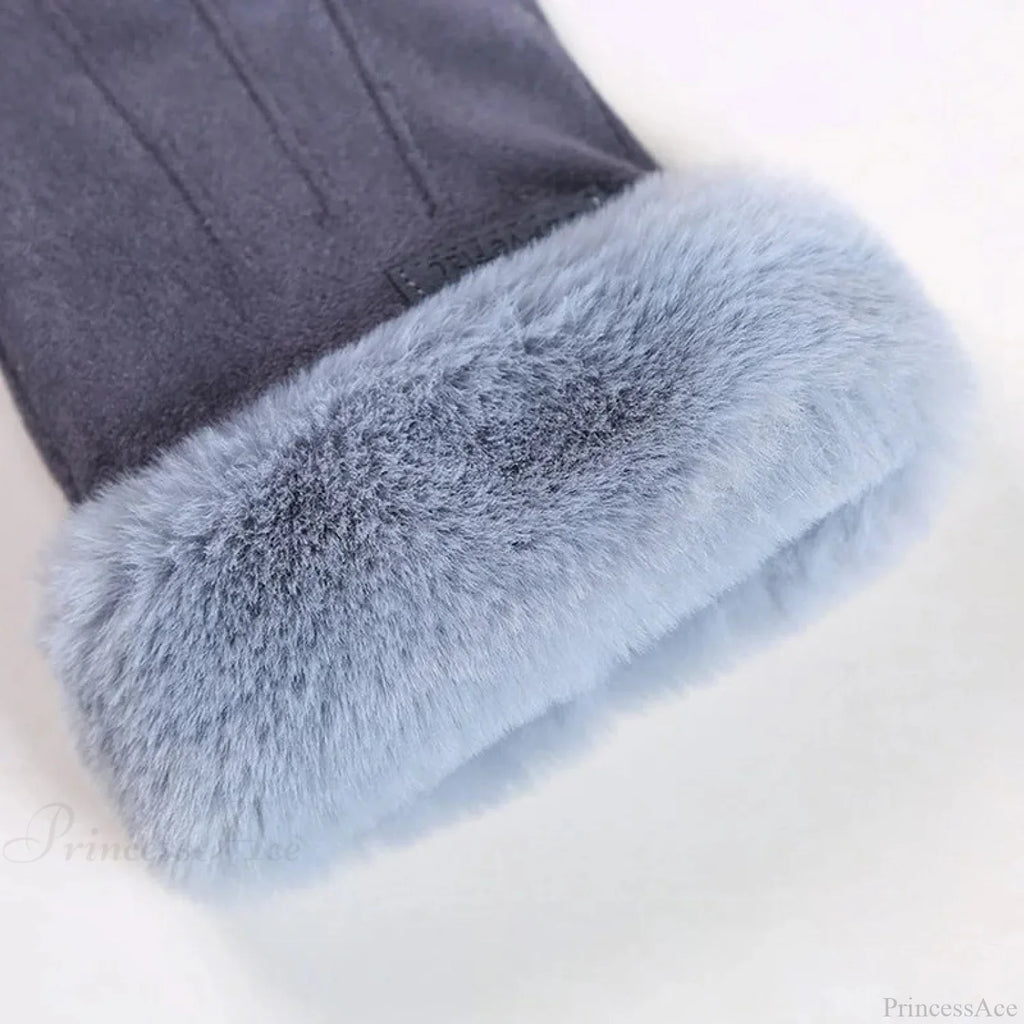 Winter Fur Full Finger Windproof Driving Outdoor Screen Women Glove