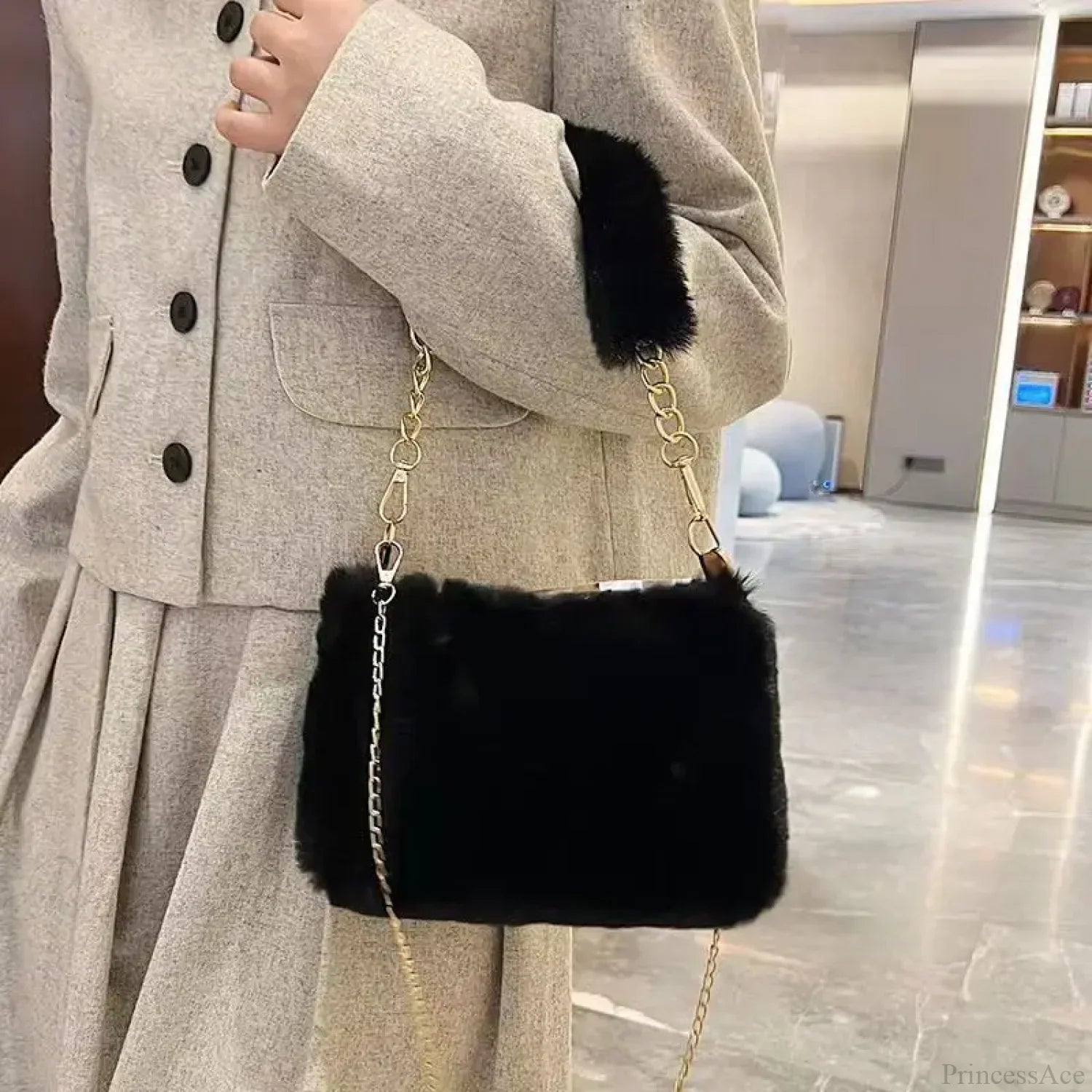 Winter Plush Fluffy Small Square Crossbody Handbag