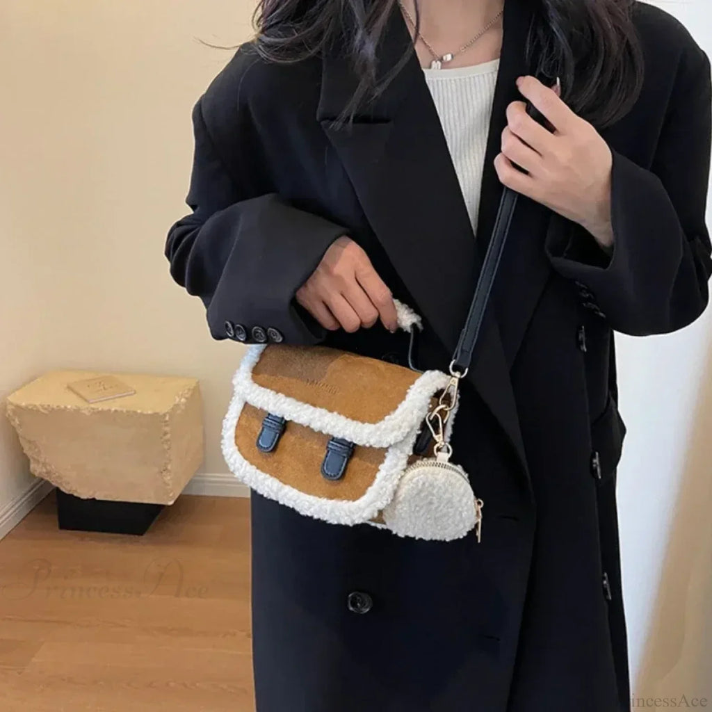 Winter Plush Small Square Crossbody Handbag