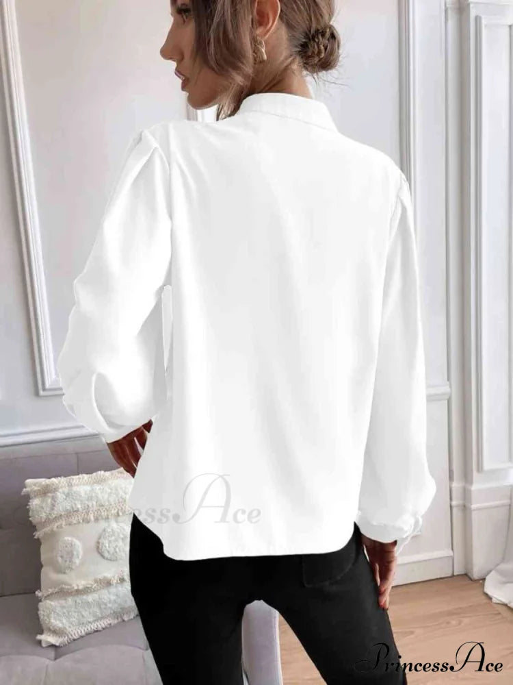with Blouse Long Front Arm Button Mock Neck