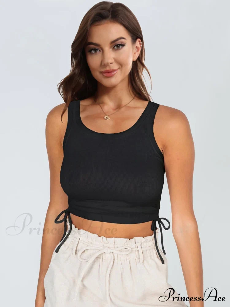 with Tank Round Neck Ruched Drawstring