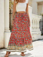 Women Boho Maxi Skirts Button Down Floral A-line Hippie Chic