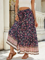 Women Boho Maxi Skirts Button Down Floral A-line Hippie Chic