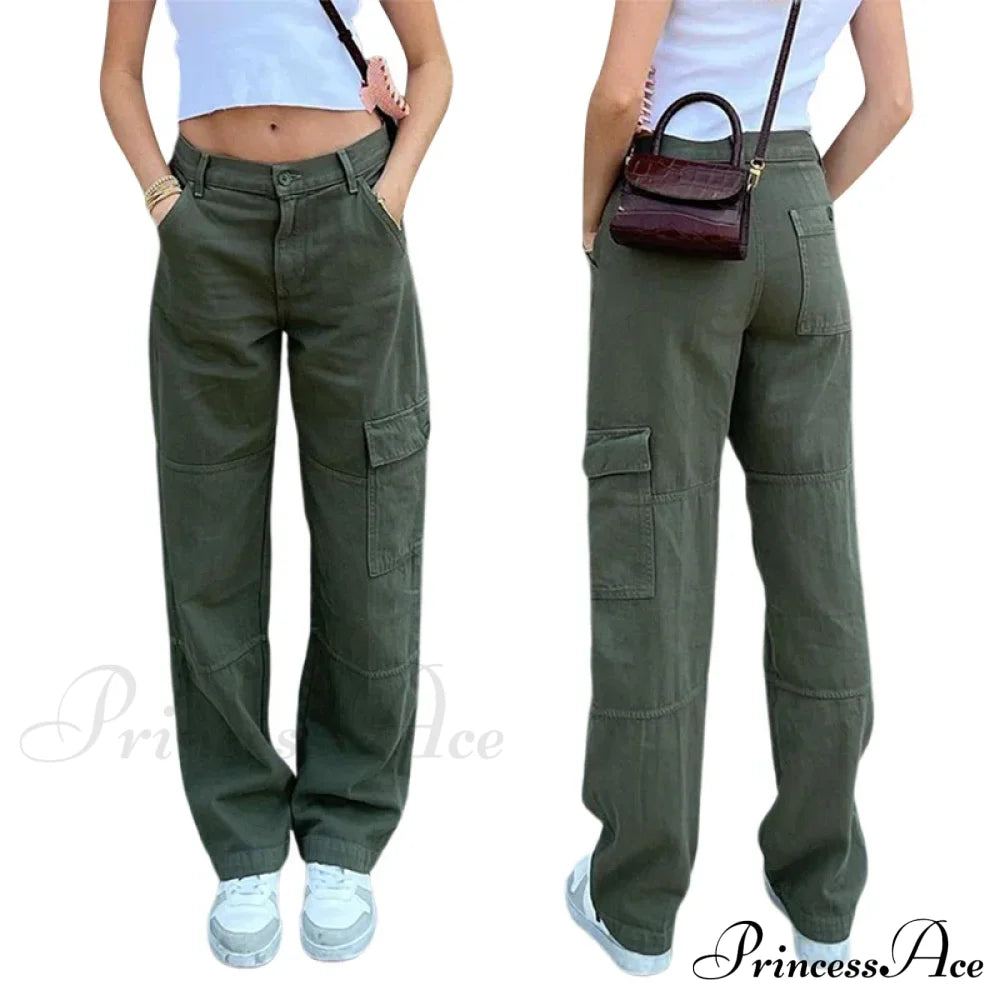 Women Denim Army Green Black Brown Solid Color Casual Fashion Chic Female Cool Girls Streetwear Jeans