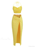 Women Diamonds 2 Piece Set Swinging Collar Crop Tops Long Skirts Christmas Party Dress