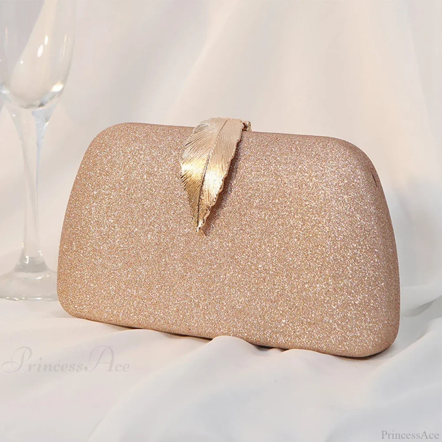 Women Leaf Design Clutch Bag Bling Chain Purse
