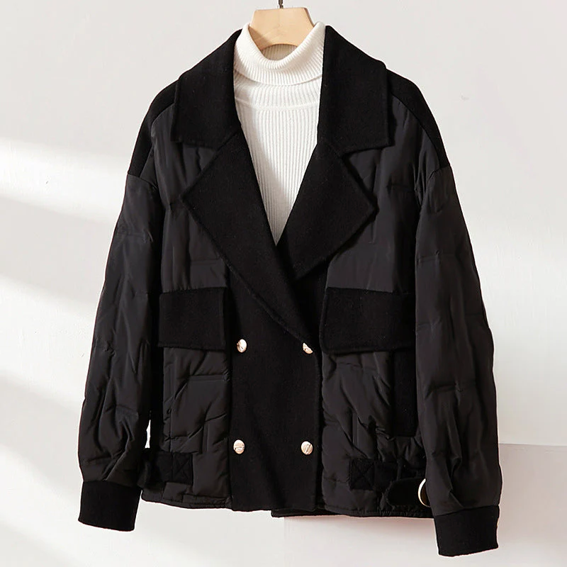 Women__ Down-Filled Wool Jacket with Lapel Collar