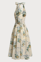 Mabel Floral Print Deep V Neck Midi Dress