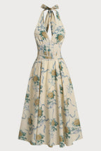 Mabel Floral Print Deep V Neck Midi Dress