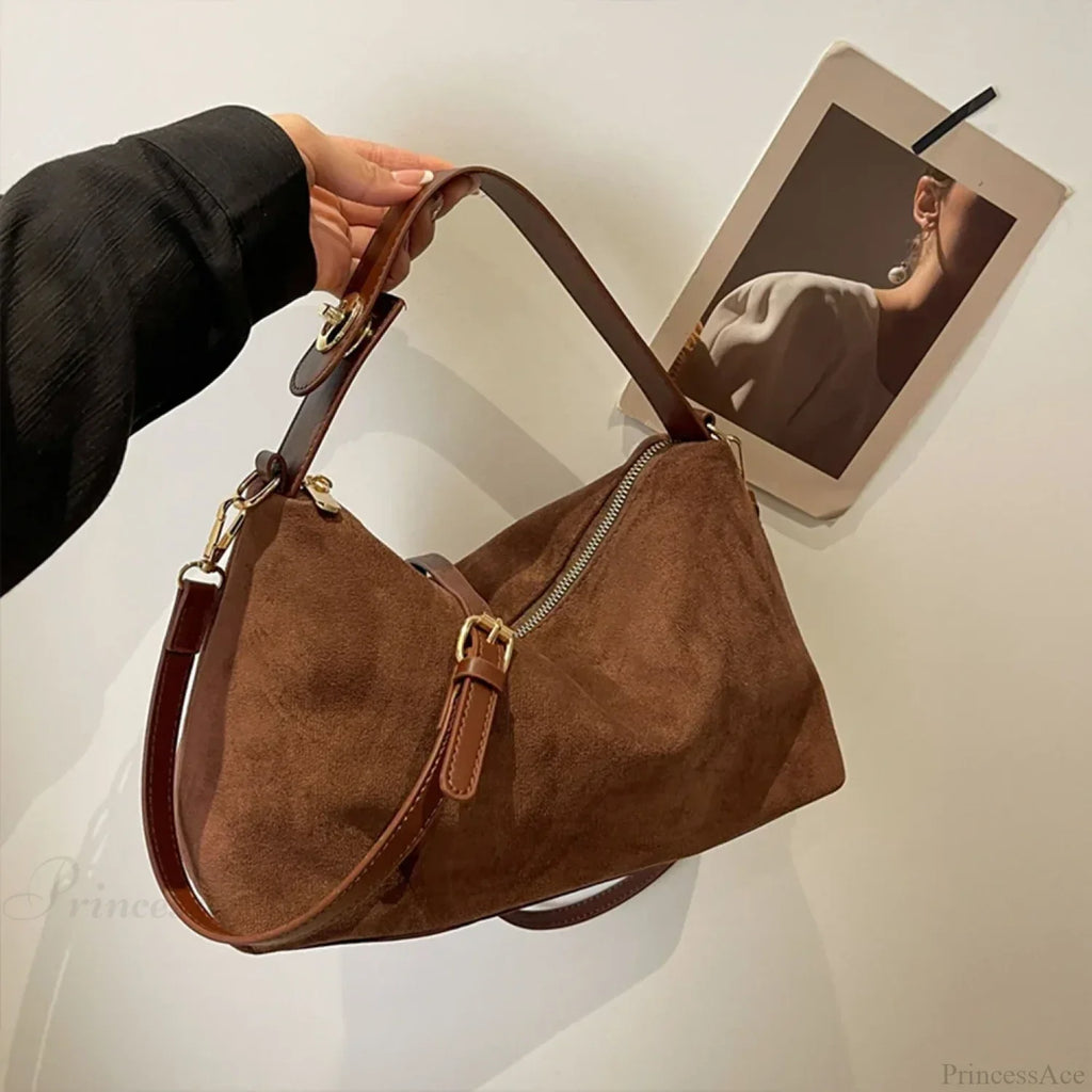 Women Suede Adjustable Crossbody Handbag