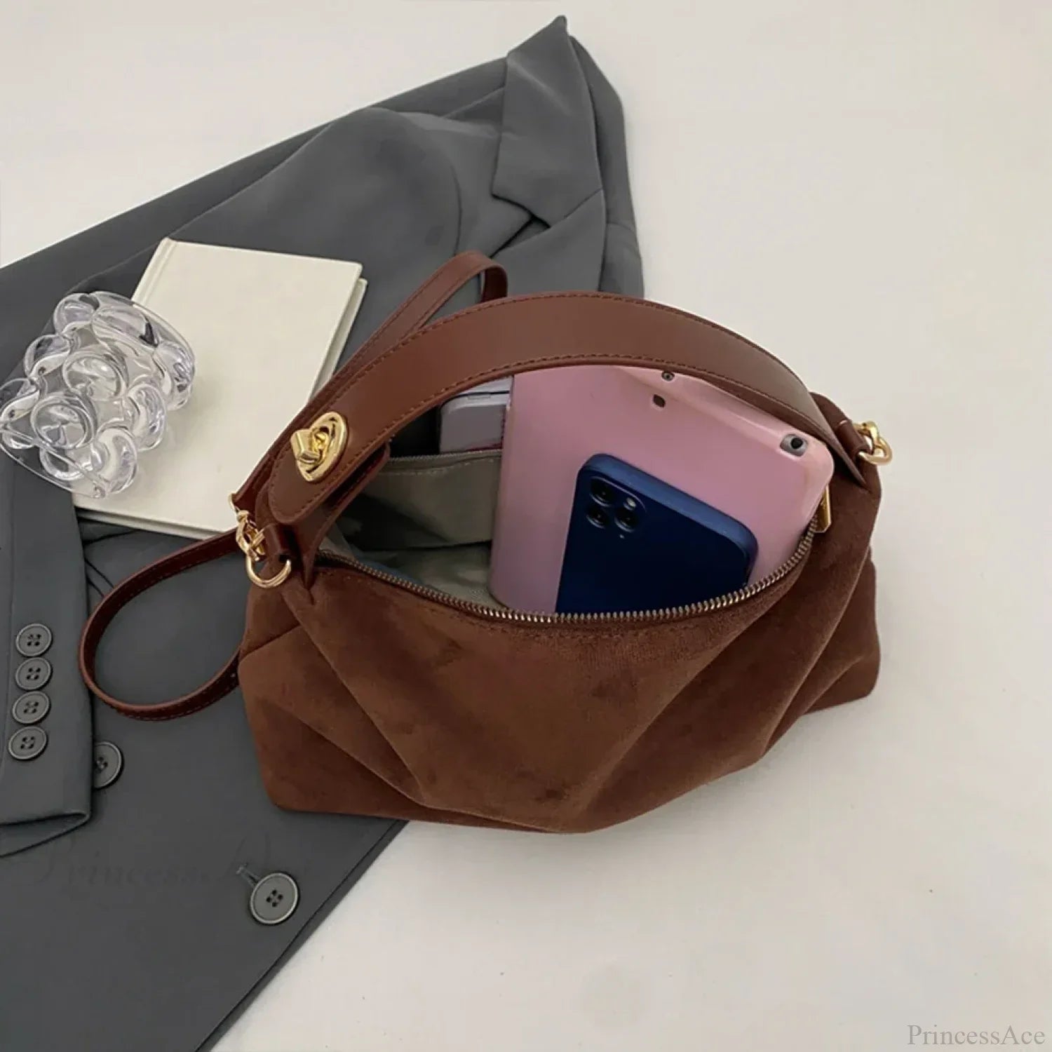 Women Suede Adjustable Crossbody Handbag