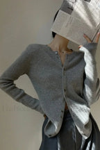 Women's Casual Solid Round Neck Cardigan