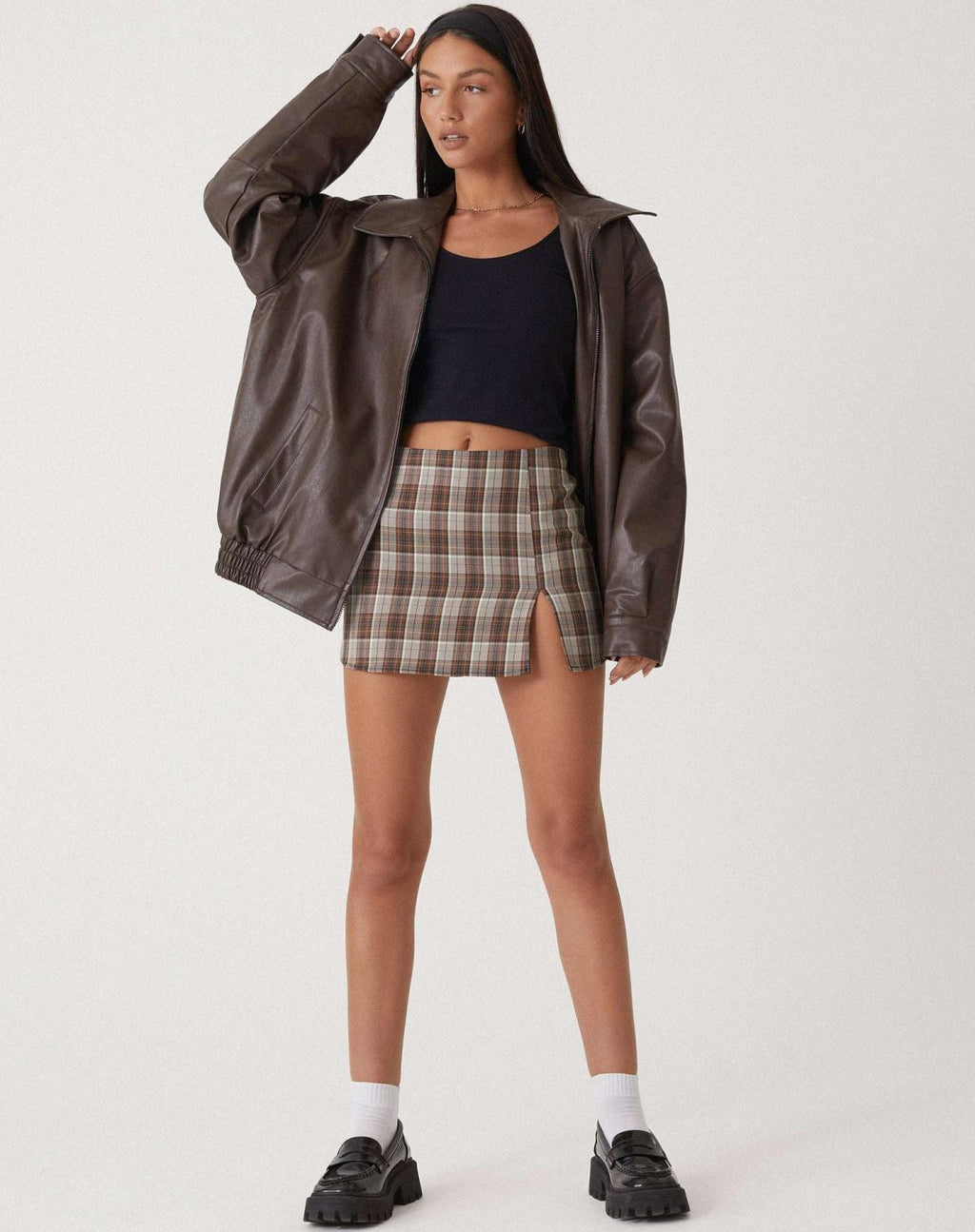 | Women’s Oversized Leather Bomber Jacket
