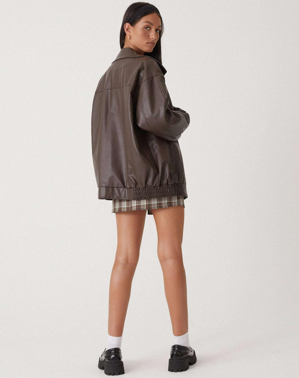 | Women’s Oversized Leather Bomber Jacket