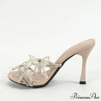 Women's Crystal Butterfly Summer Sandal with Non Slip Bottom
Fashion Open Toe Rhinestone Heels Mules