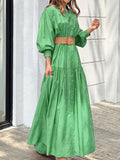 Polka Dot Print Button Long Sleeve Dress