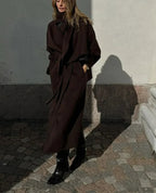 Women's Scarf Collar Woolen Belted Overcoat
