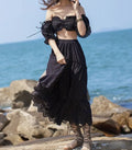 Women's Summer Cotton Full Lace Midi Skirt A-line Boho Vacation