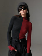 Wool-Blend Two Tone Skinny Knit Top