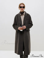 Wool Camel Hair Temperament Oatmeal Long Notched Collar Double Breasted Classic Chic Coat