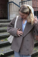 Wool Double Breasted Collared Short Sleeve Coat