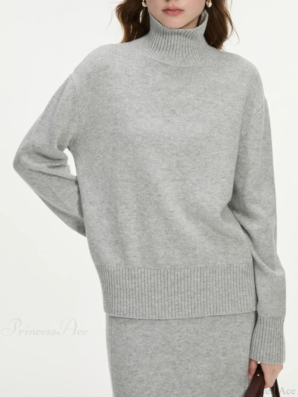 Wool Gray Turtleneck Sweater Skirt Sweater