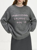 Wool Letter Embroidery Color Collision Sweater