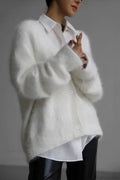 Wool Loose V-neck Long Sleeve Cardigan