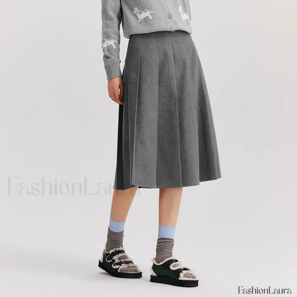 Woolen Pleated A-Line Skirt