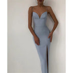 Sweetheart Spaghetti Strap Corset Paneled High Slit Midi Dress