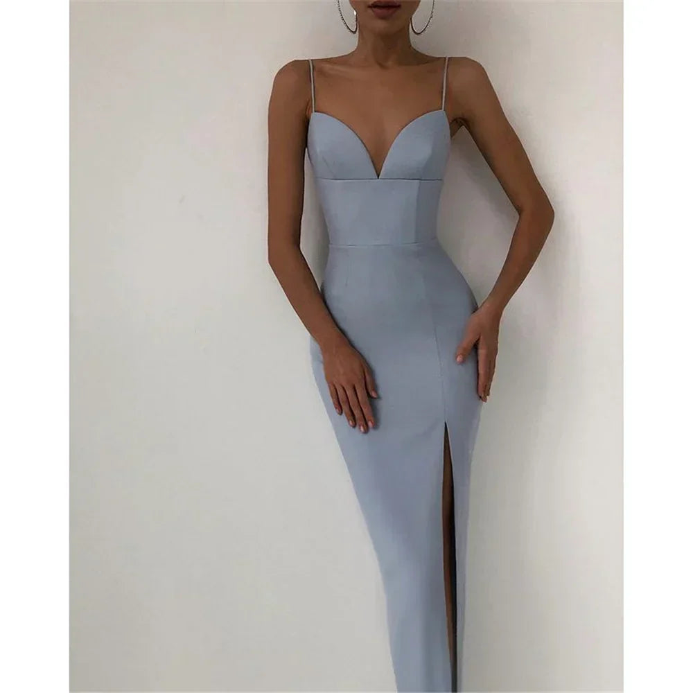 Sweetheart Spaghetti Strap Corset Paneled High Slit Midi Dress
