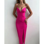 Sweetheart Spaghetti Strap Corset Paneled High Slit Midi Dress