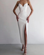 Sweetheart Spaghetti Strap Corset Paneled High Slit Midi Dress