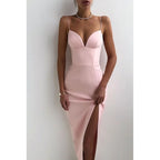 Sweetheart Spaghetti Strap Corset Paneled High Slit Midi Dress